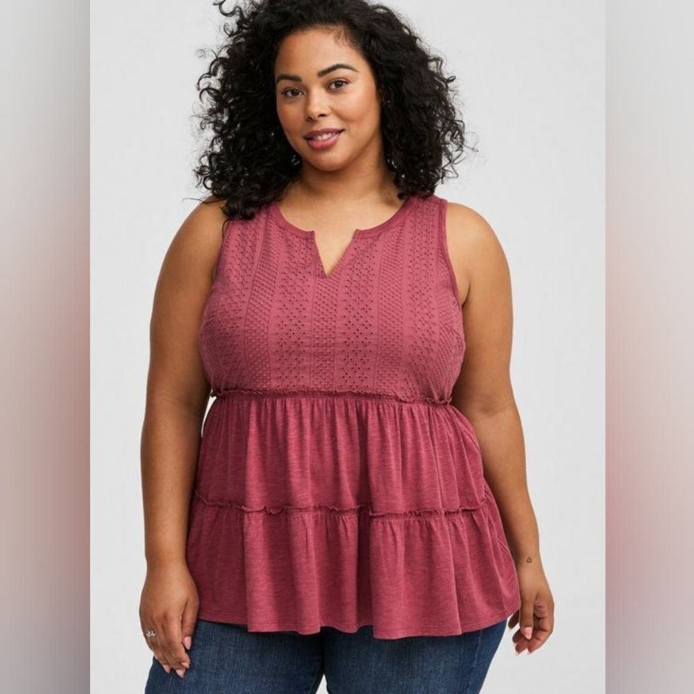 Women's NWT Vintage Slub Notch Neck Lace Babydoll, Size XL / Torrid 1